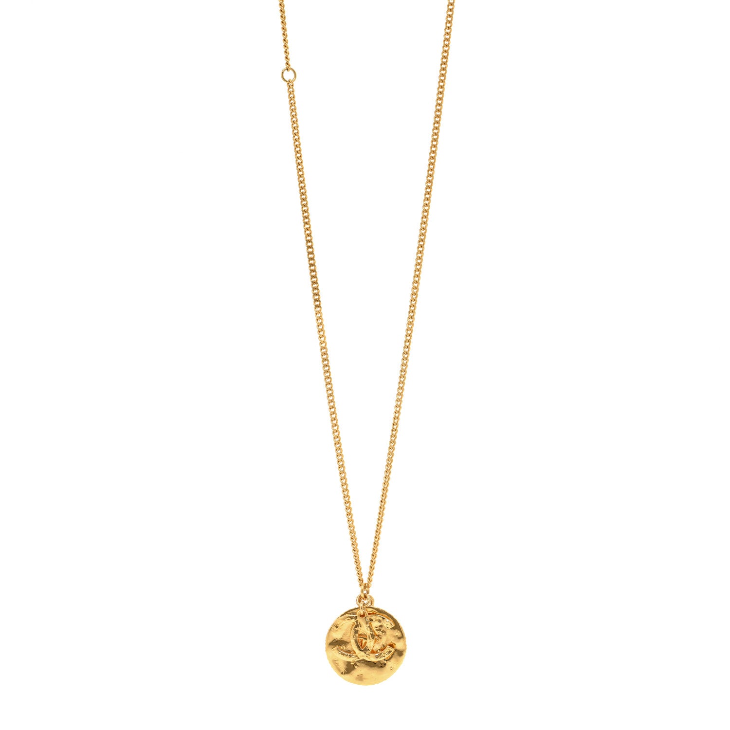 Chanel Metal Resin CC Round Pendant Necklace Gold Black 1 of 6