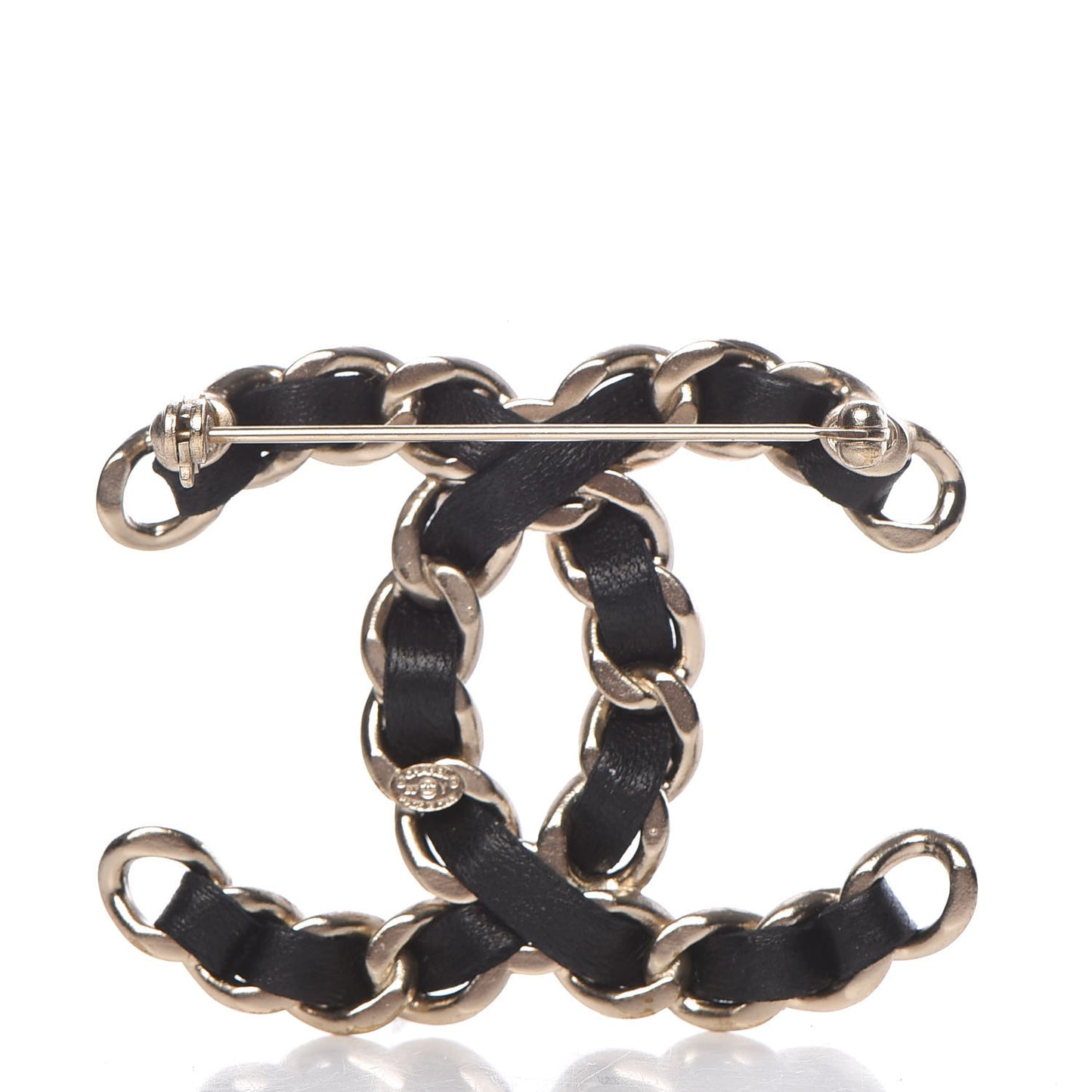 Lambskin Chain CC Brooch Black Gold