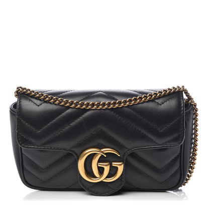 Gucci Calfskin Matelasse Super Mini GG Marmont Shoulder Bag Black 1 of 11