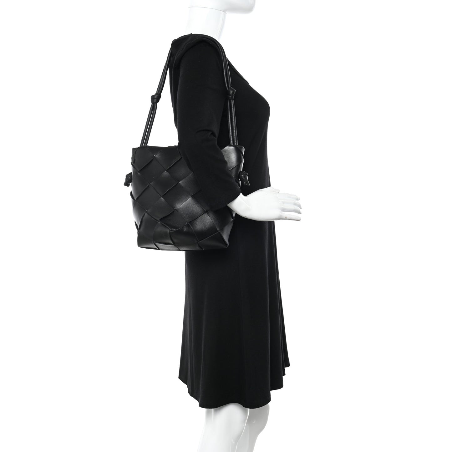 Nappa Maxi Intrecciato Clasp Bucket Bag Black