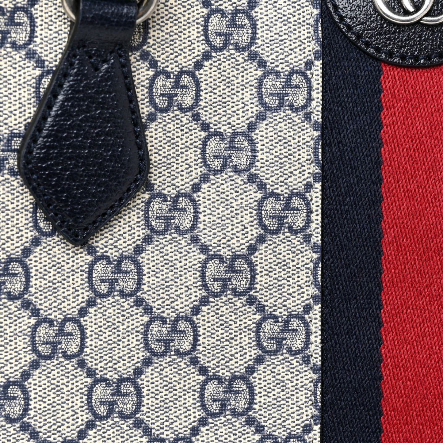 GG Supreme Monogram Textured Calfskin Web Medium Ophidia Shopping Tote Beige Blue