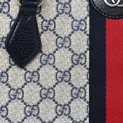 Gucci GG Supreme Monogram Textured Calfskin Web Medium Ophidia Shopping Tote Beige Blue 7 of 10