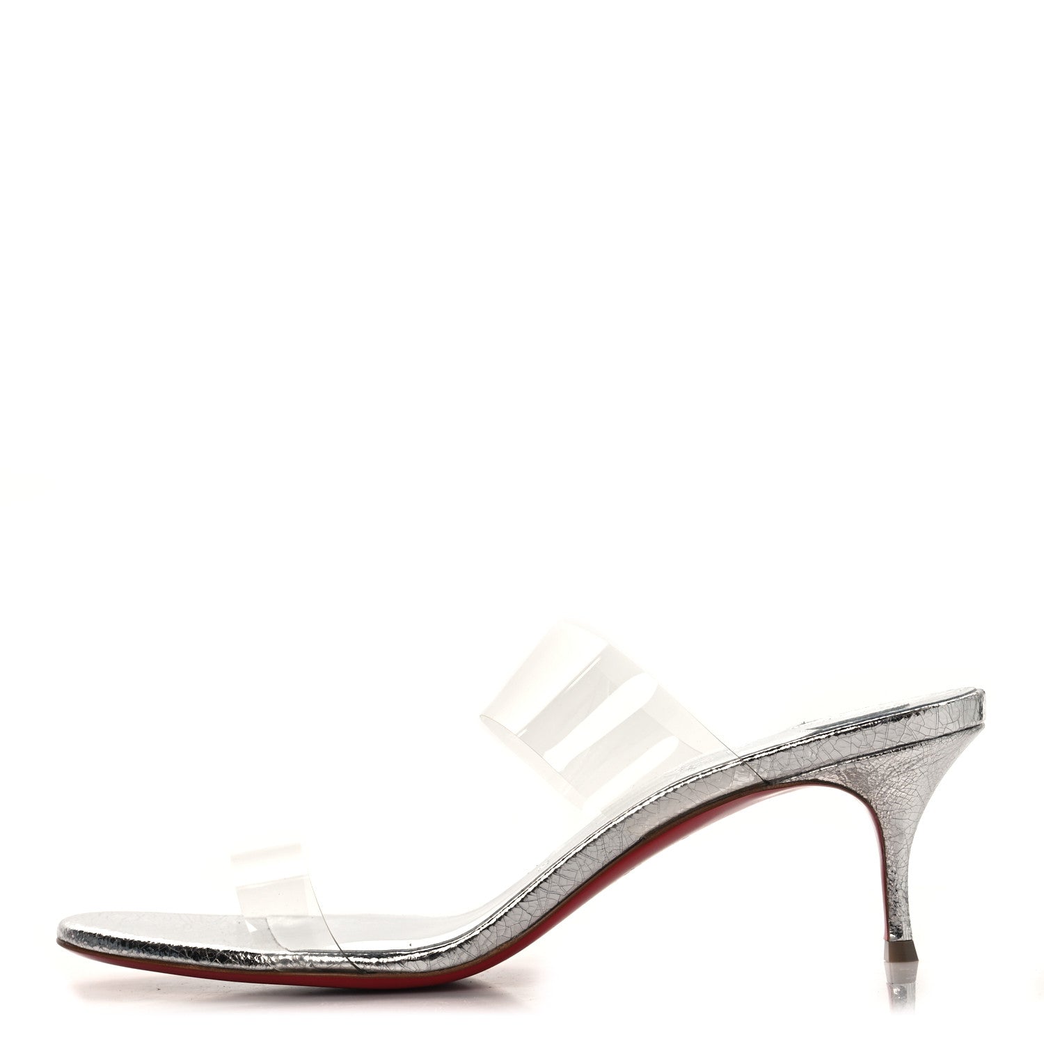Christian Louboutin Laminated Vint Calfskin PVC Just Nothing 55 Slide Sandals 40 Silver 2 of 18