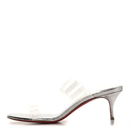 Christian Louboutin Laminated Vint Calfskin PVC Just Nothing 55 Slide Sandals 40 Silver 2 of 18