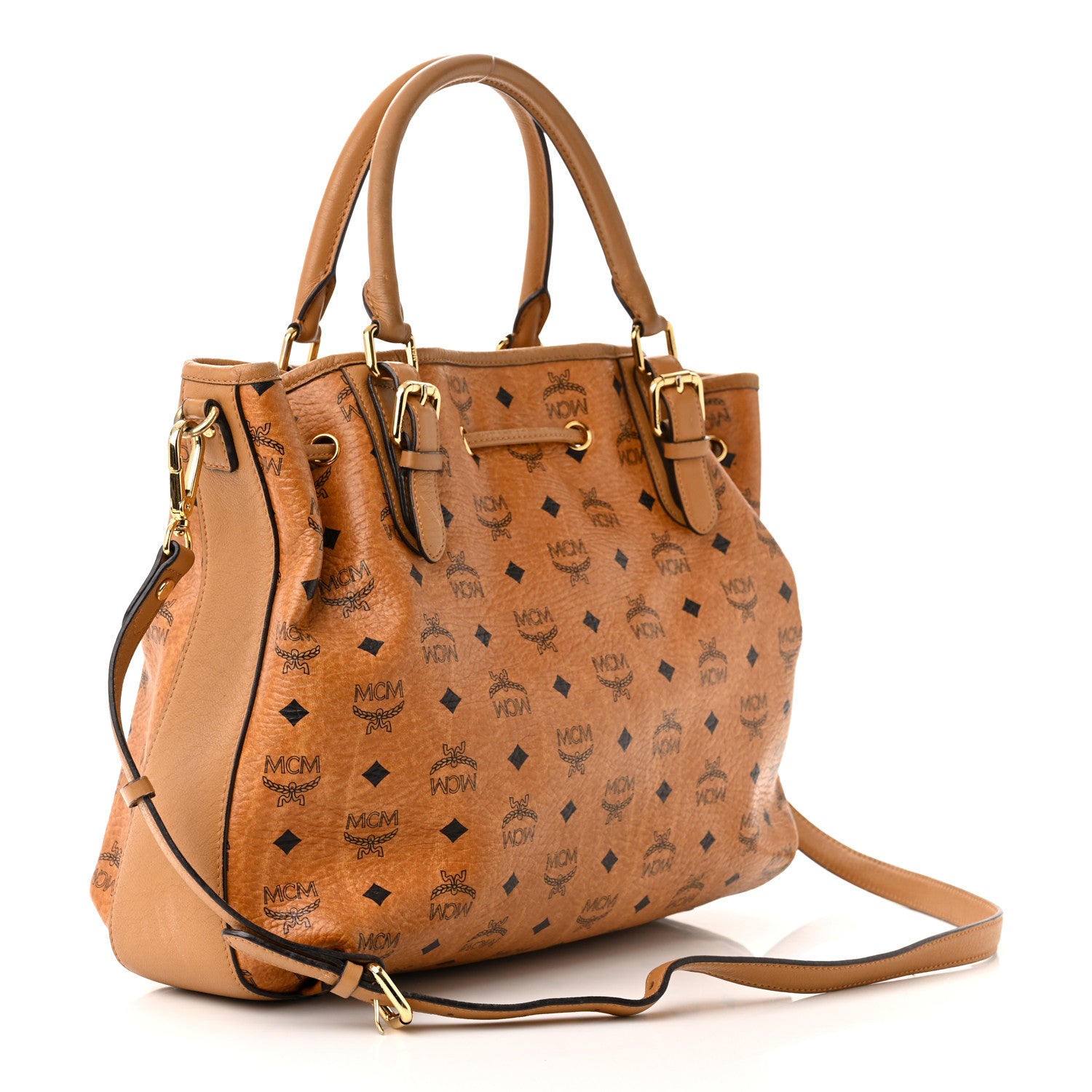 MCM Visetos Medium Drawstring Shopper Cognac 3 of 13