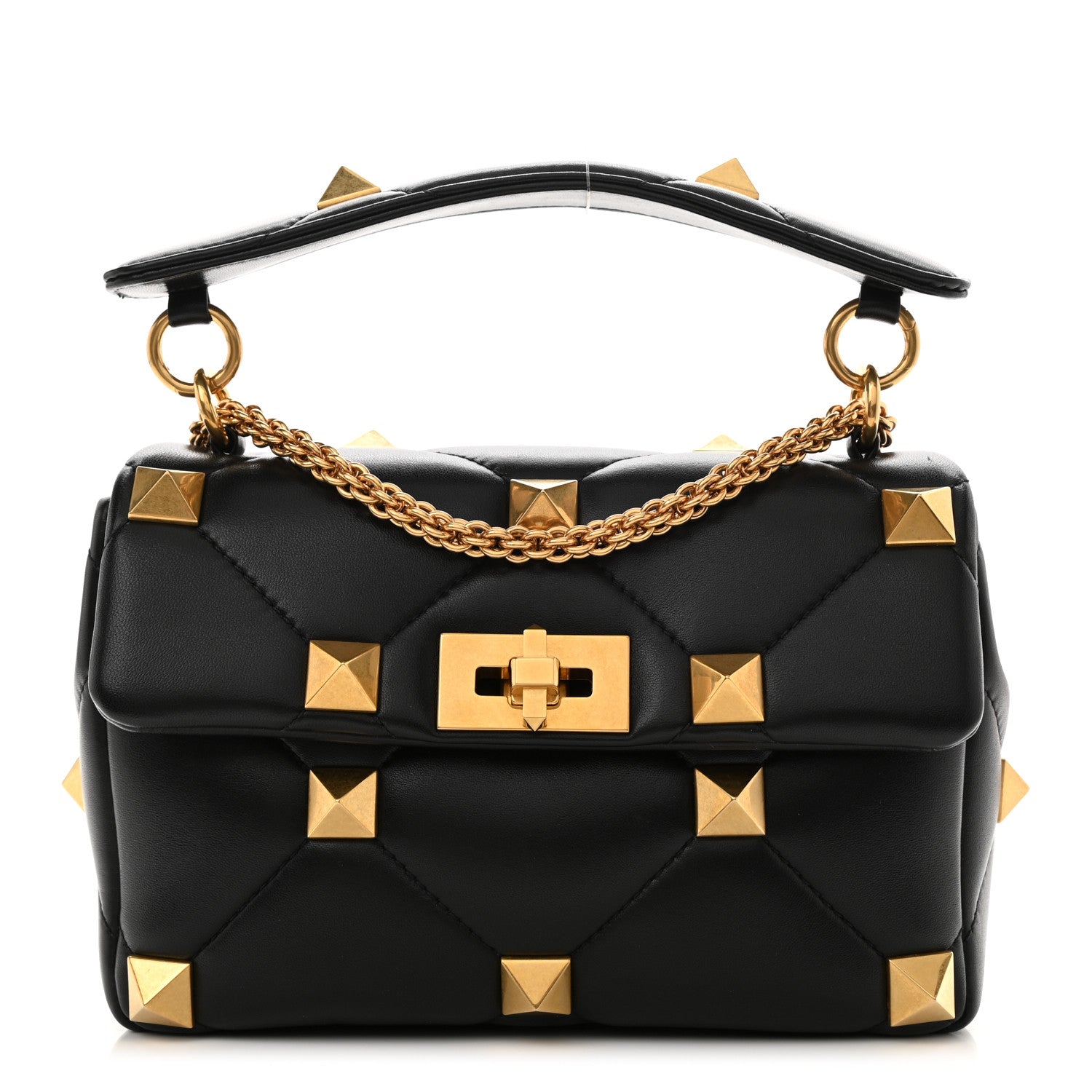 Valentino Garavani Nappa Medium Roman Stud Shoulder Bag Black 1 of 9