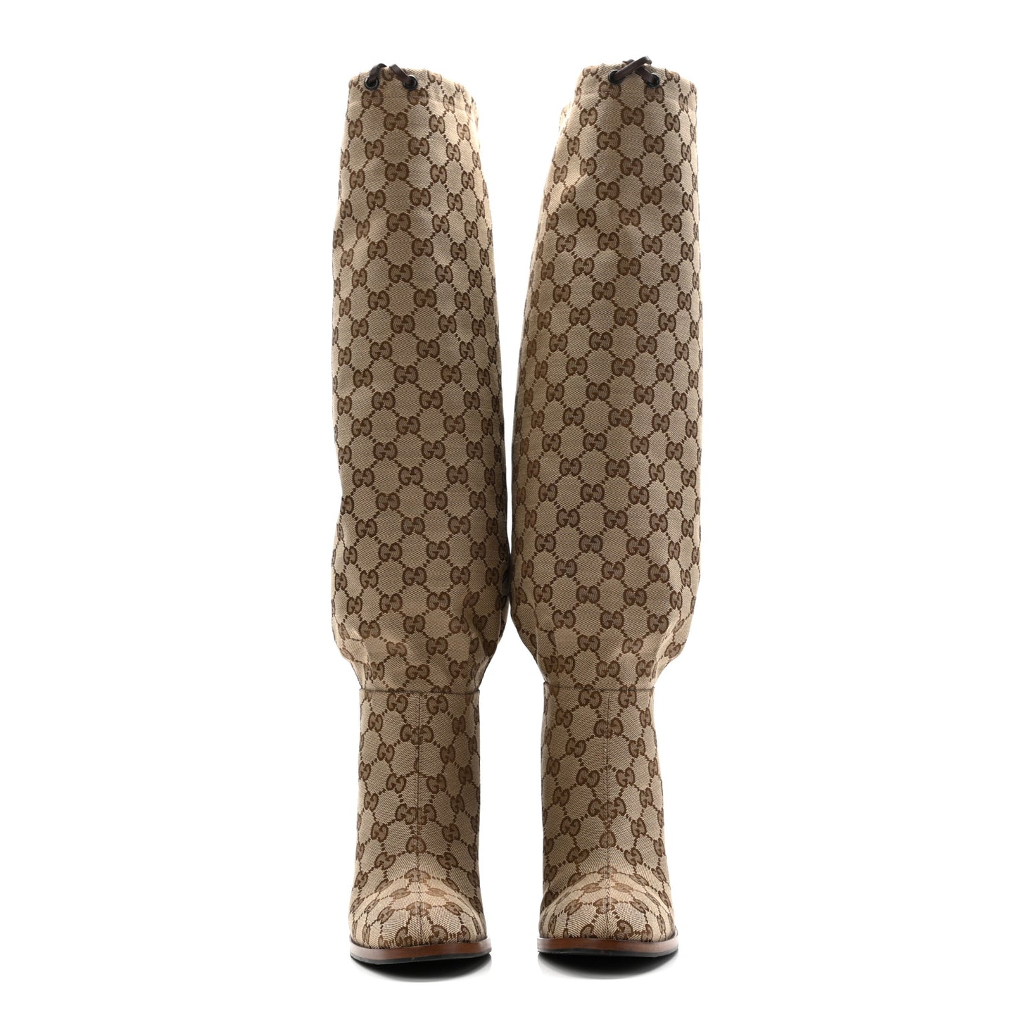 Monogram Malaga Kid Lisa Mid Heel Boots 40 Beige Ebony
