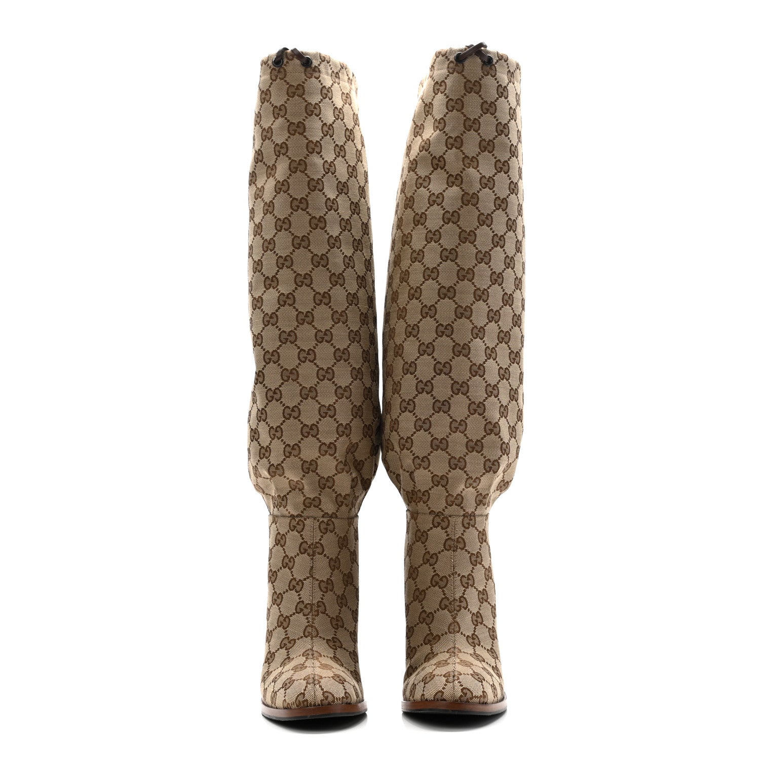 Gucci Monogram Malaga Kid Lisa Mid Heel Boots 40 Beige Ebony 2 of 9