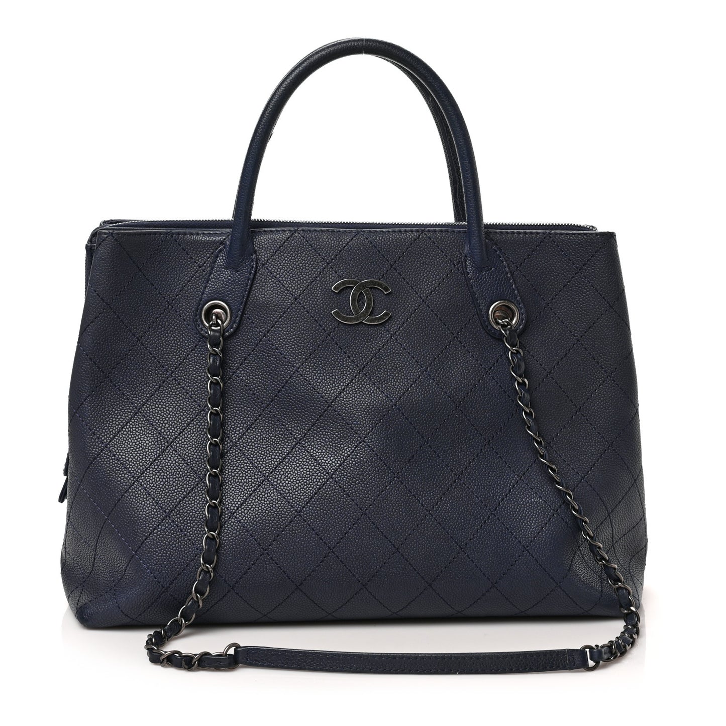 Grained Vegetal Calfskin Urban Shopping Tote Blue