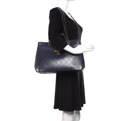 Chanel Lambskin Stitched Large Around The Corner Shopping Tote Deep Marine 2 of 15