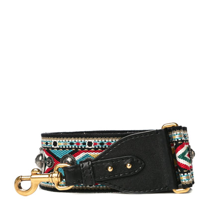 Christian Dior Canvas Embroidered Studded Shoulder Strap Black Multicolor 1 of 8
