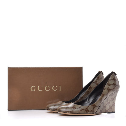 Gucci Crystal Monogram Wedges Pumps 9.5 Beige Ebony 12 of 12