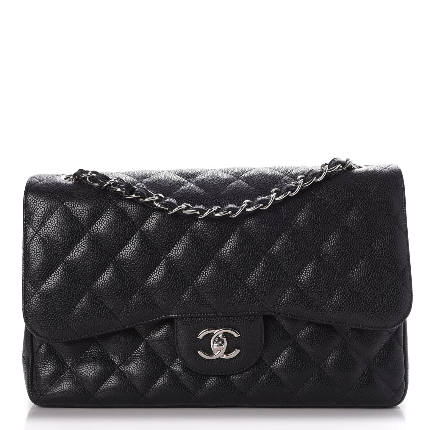 Caviar Quilted Jumbo Double Flap Black
