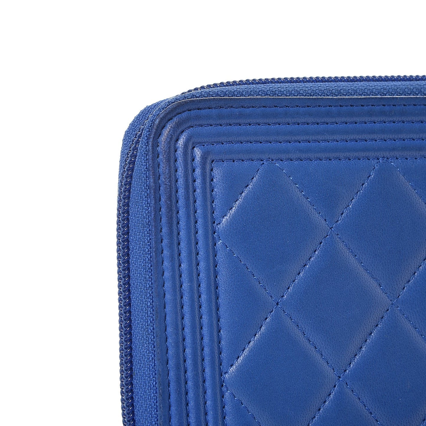 Lambskin Quilted Boy Zip Around Wallet Blue