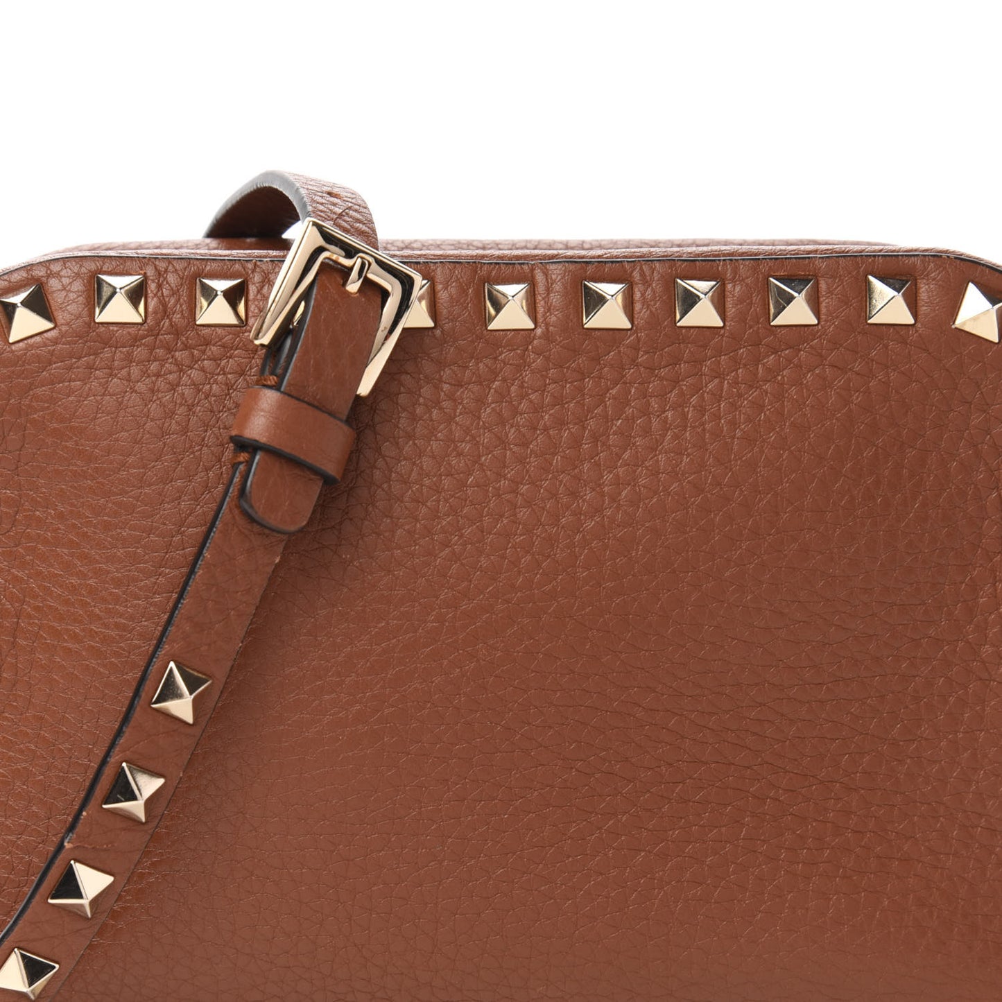 Pebbled Calfskin Rockstud Camera Crossbody Bag Bright Cognac