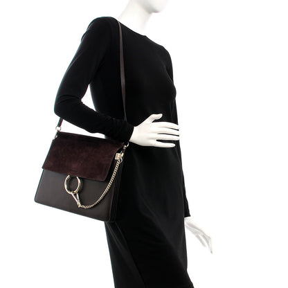 Chloe Calfskin Suede Medium Faye Shoulder Bag Carbon Brown 2 of 7