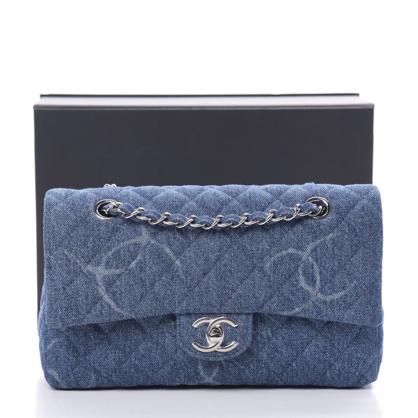 Denim Quilted CC Print Medium Single Flap Blue
