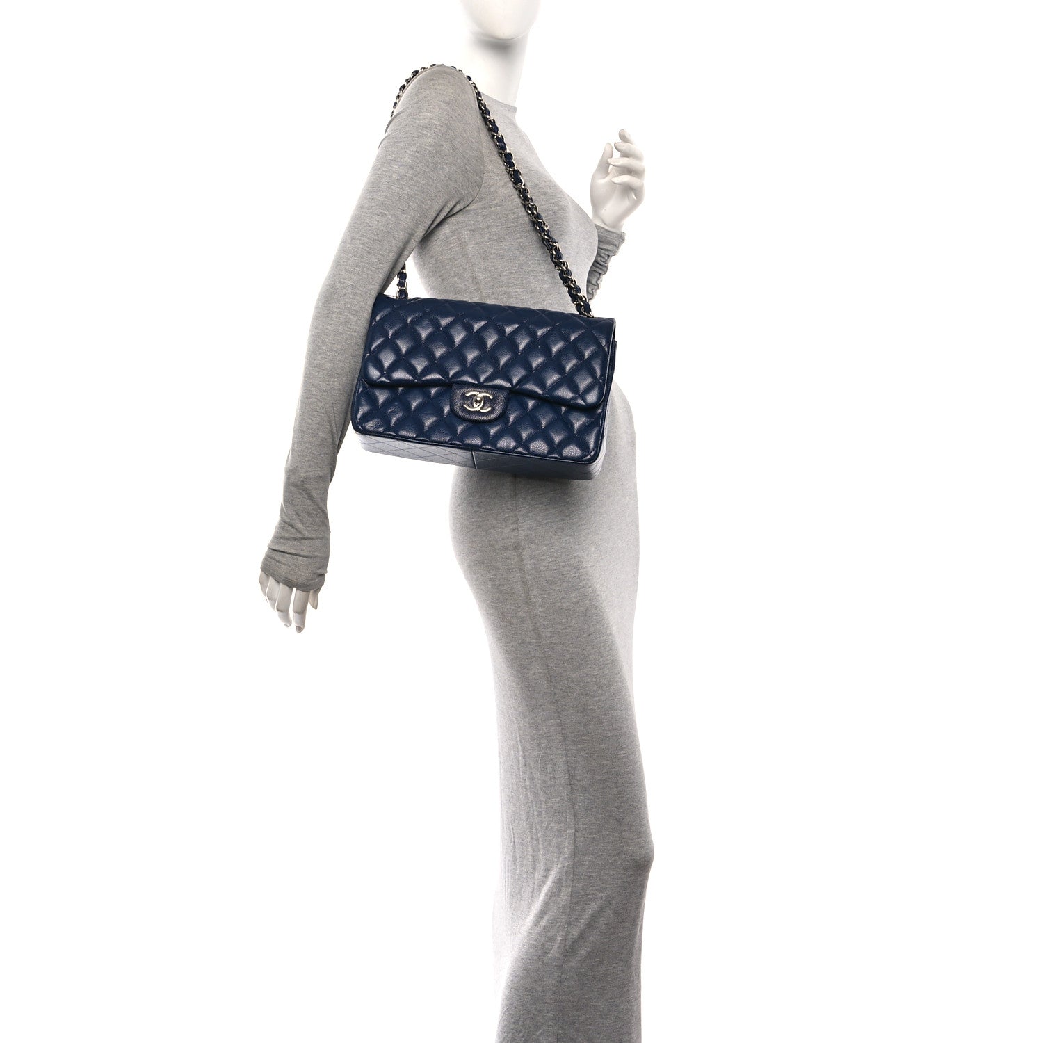 Chanel Caviar Quilted Jumbo Double Flap Navy Blue 2 of 11