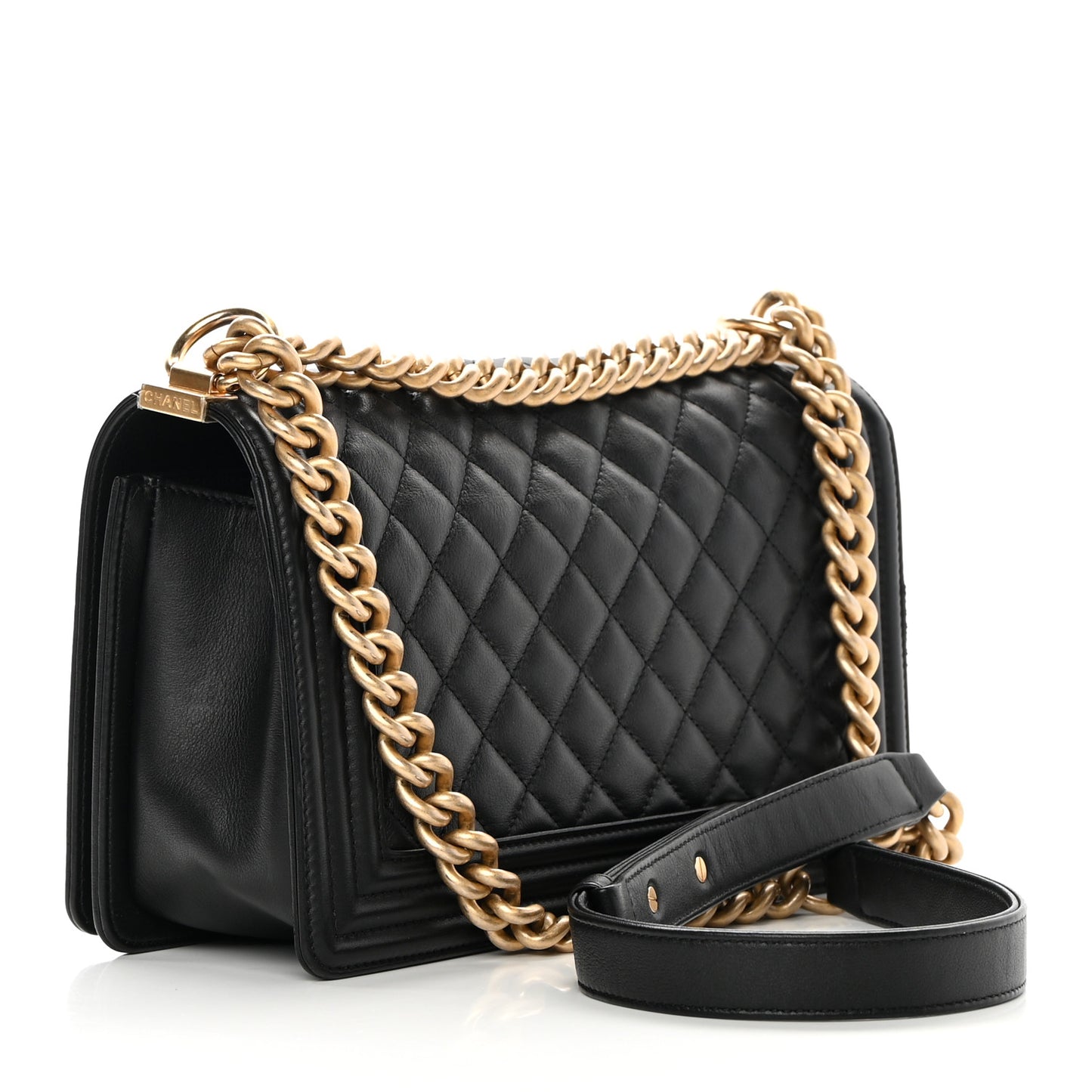 Lambskin Quilted Medium Boy Flap Black