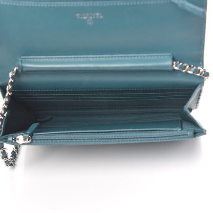Chanel Lambskin Chevron Quilted Wallet On Chain WOC Blue 5 of 15