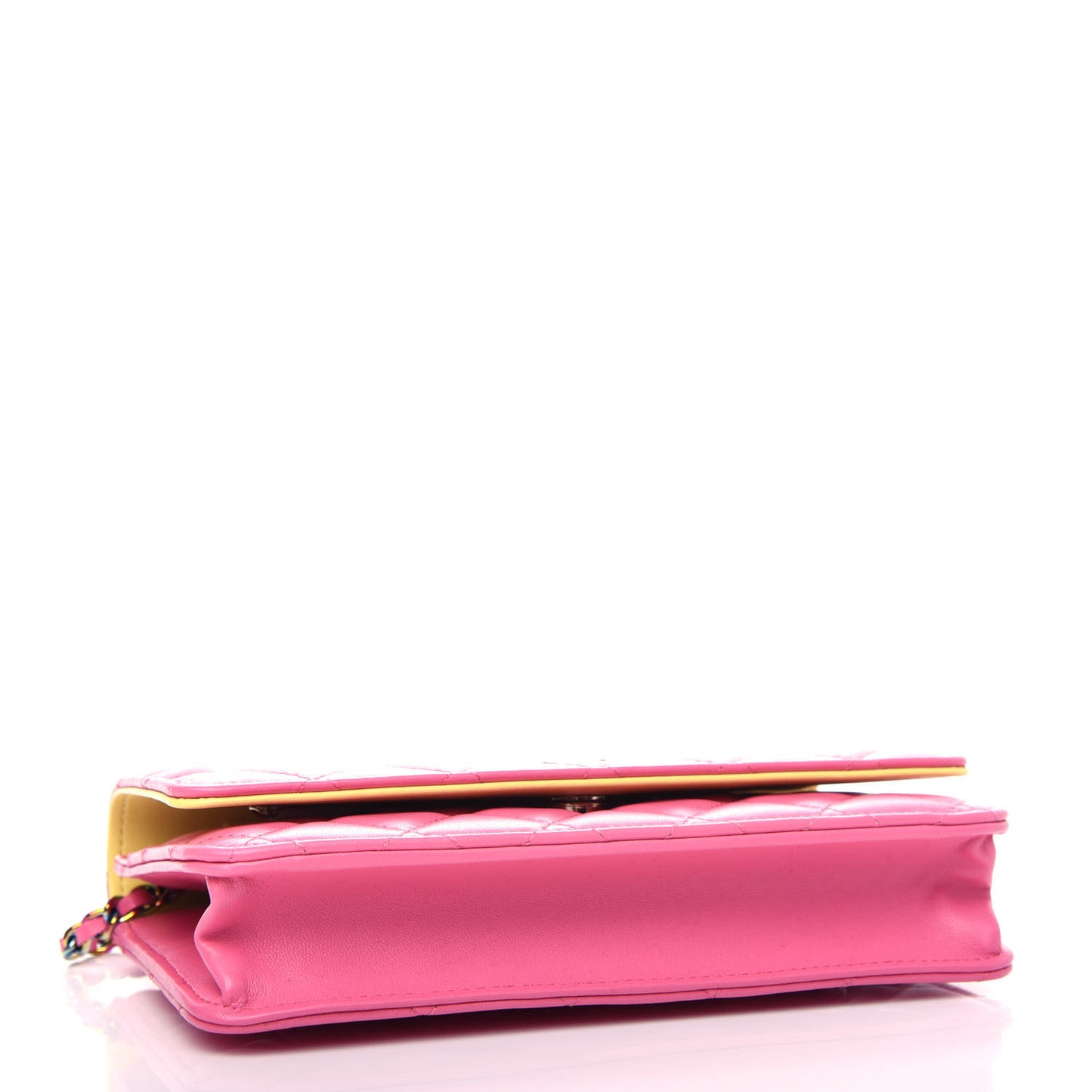 Lambskin Quilted Wallet On Chain WOC Pink Yellow