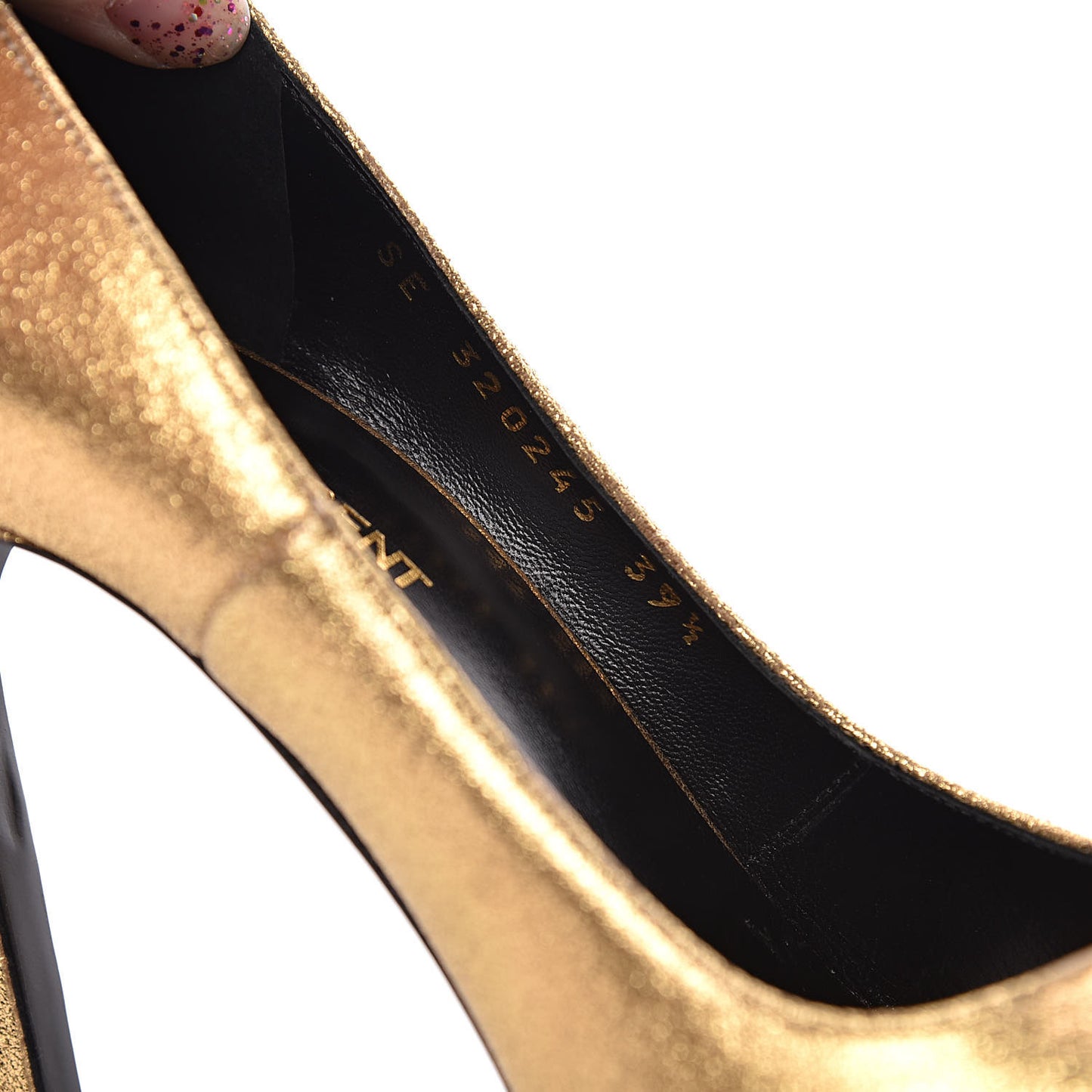 Metallic Grained Calfskin Janis 105 D'Orsay Pumps 39.5 Black Gold