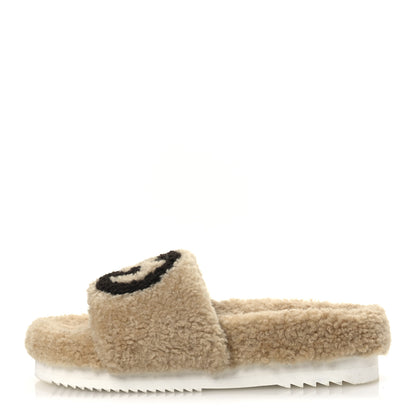 Gucci Shearling Womens Eileen Slide Sandals 38 Cocoa Butterscotch 1 of 11