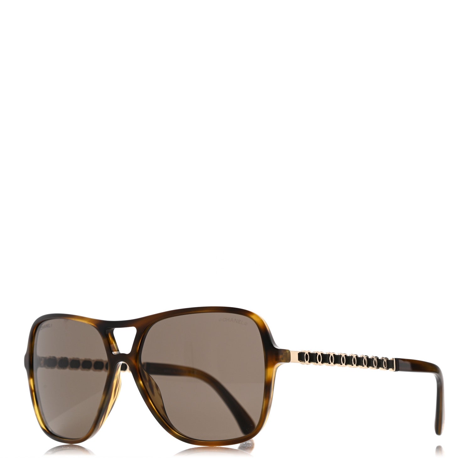 Chanel Metal Calfskin CC Chain Pilot Sunglasses 5439-Q Green Tortoise 1 of 8