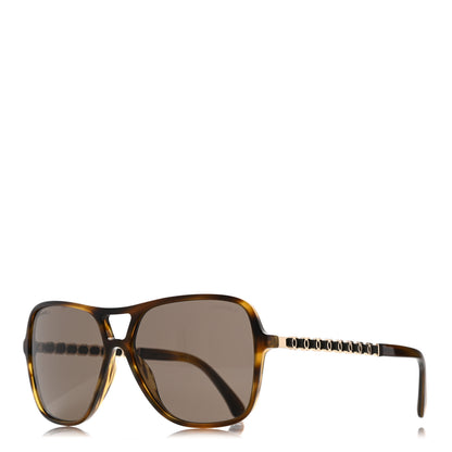 Chanel Metal Calfskin CC Chain Pilot Sunglasses 5439-Q Green Tortoise 1 of 8