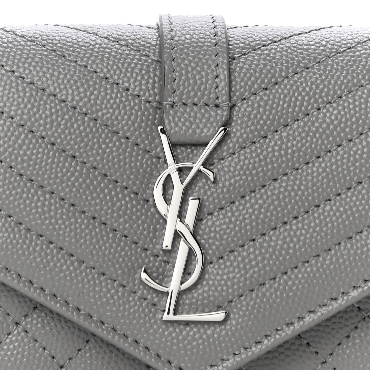 Grain De Poudre Textured Mixed Matelasse Triquilt Small Monogram Envelope Wallet New Stone