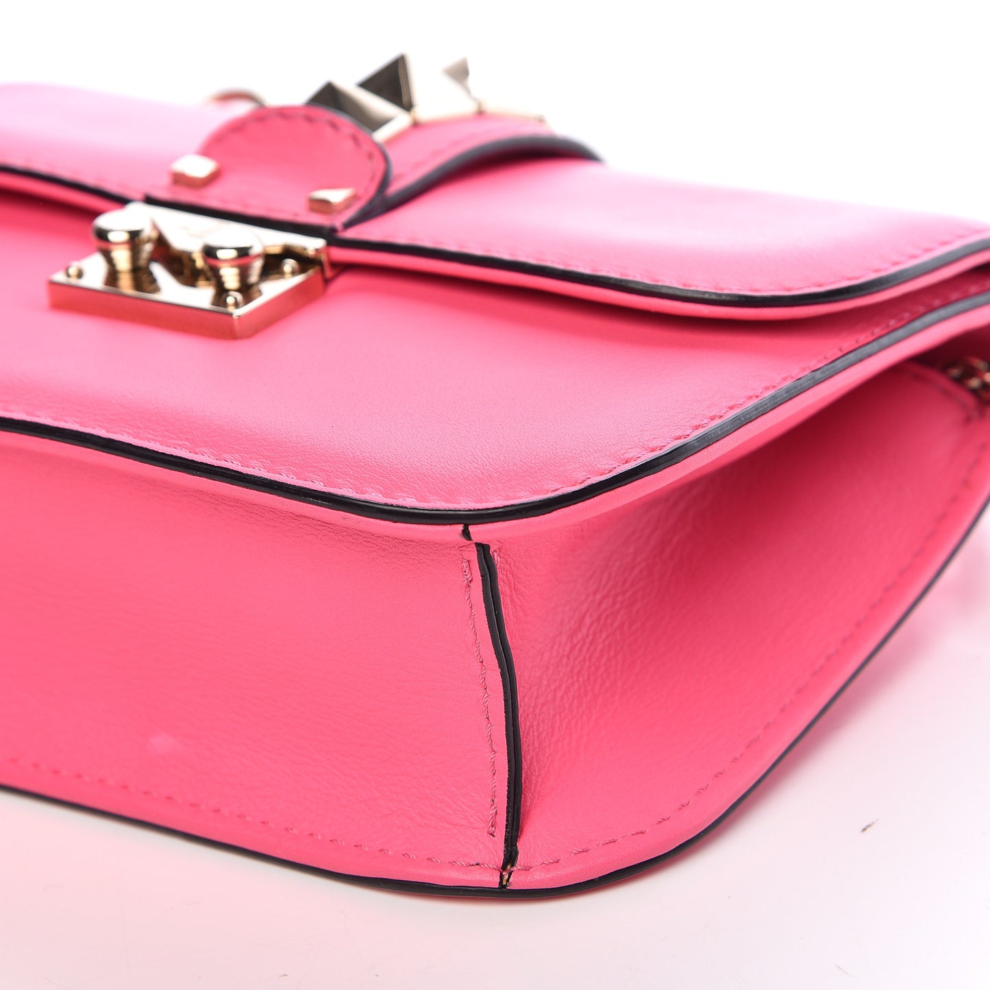 Vitello Small Glam Lock Rockstud Flap Framboise