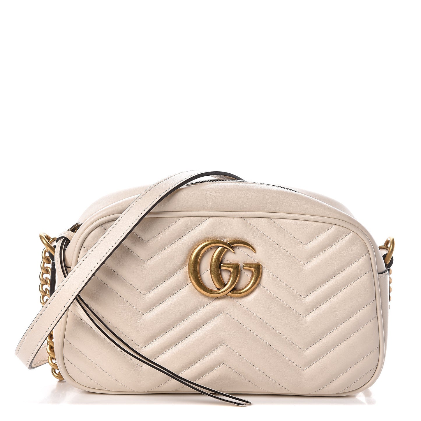 Calfskin Matelasse Small GG Marmont Chain Shoulder Bag White