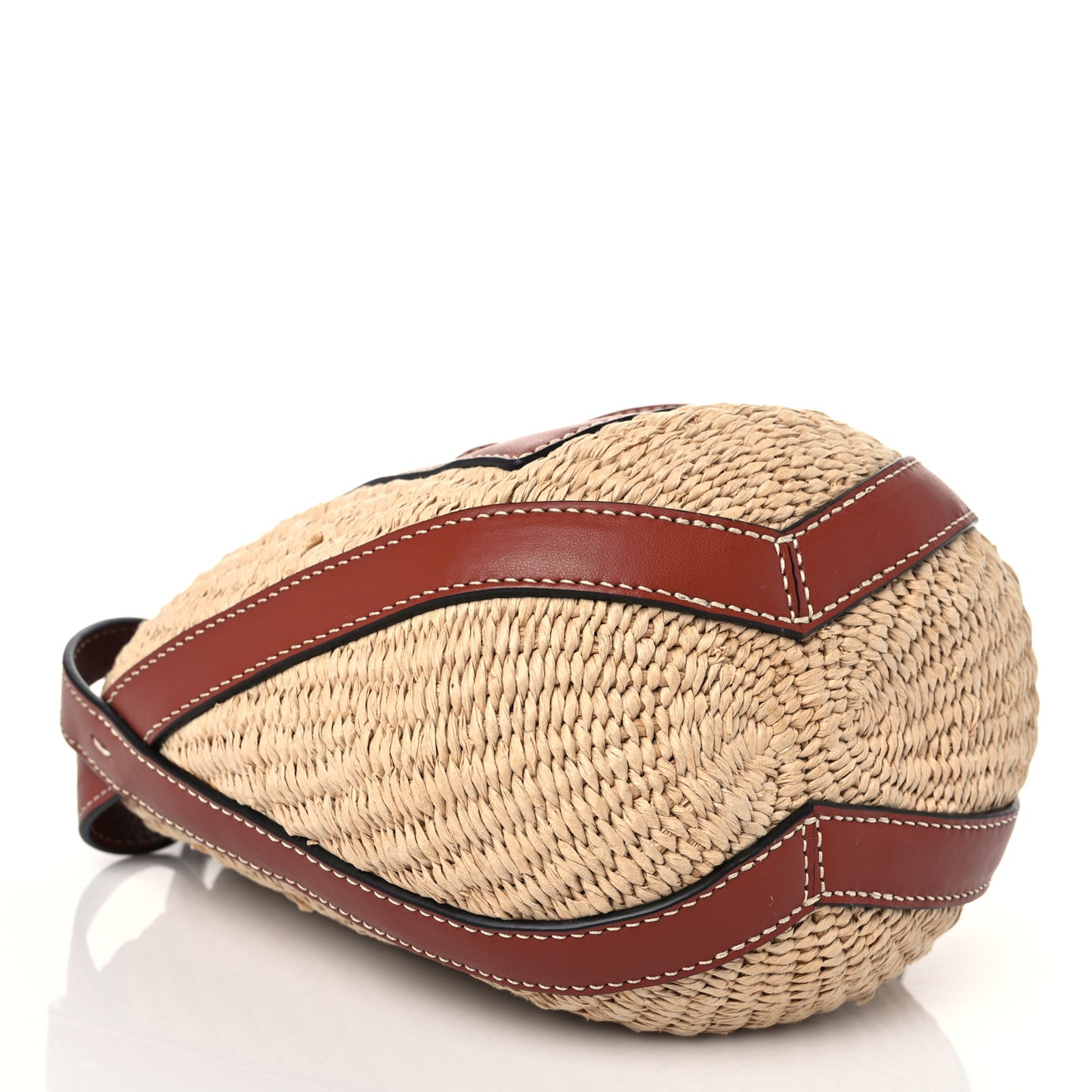 Raffia Calfskin Small Basket Sepia Brown