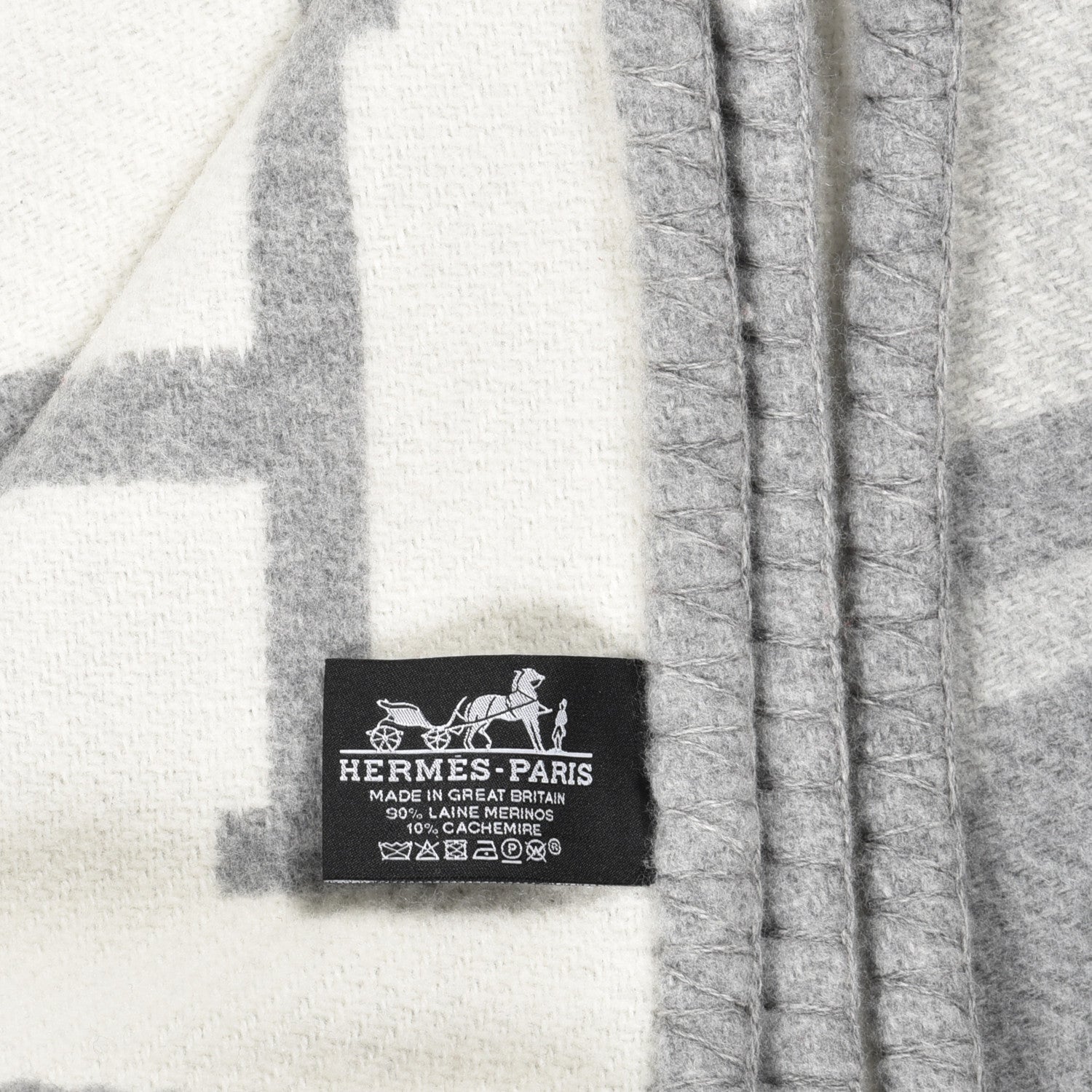 Hermes Wool Cashmere Avalon III Blanket Ecru Gris Clair 3 of 3