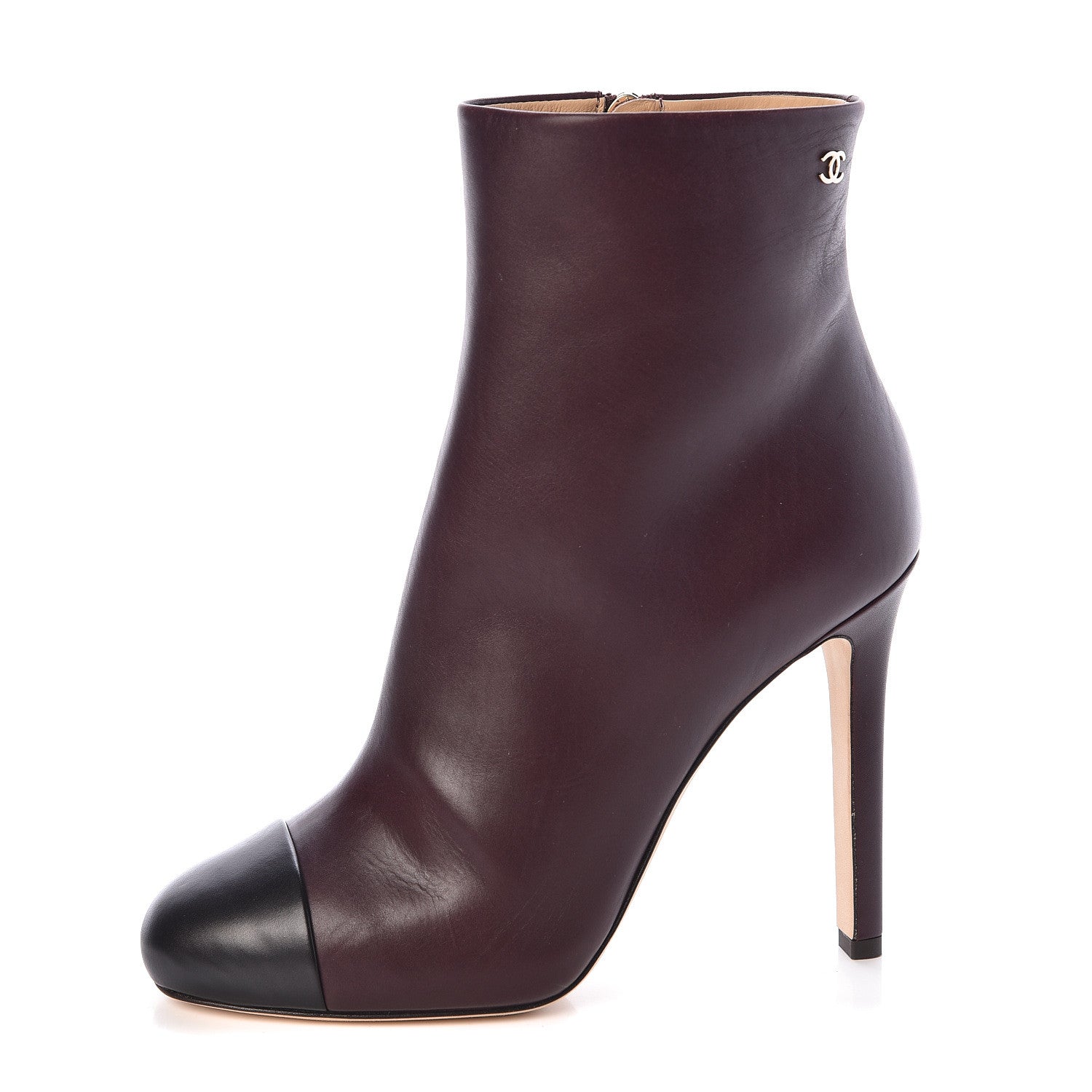 Chanel Calfskin Cap Toe CC Short Boots 37 Burgundy Black 1 of 8