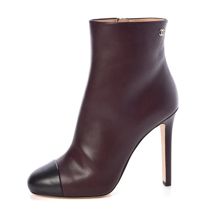 Chanel Calfskin Cap Toe CC Short Boots 37 Burgundy Black 1 of 8