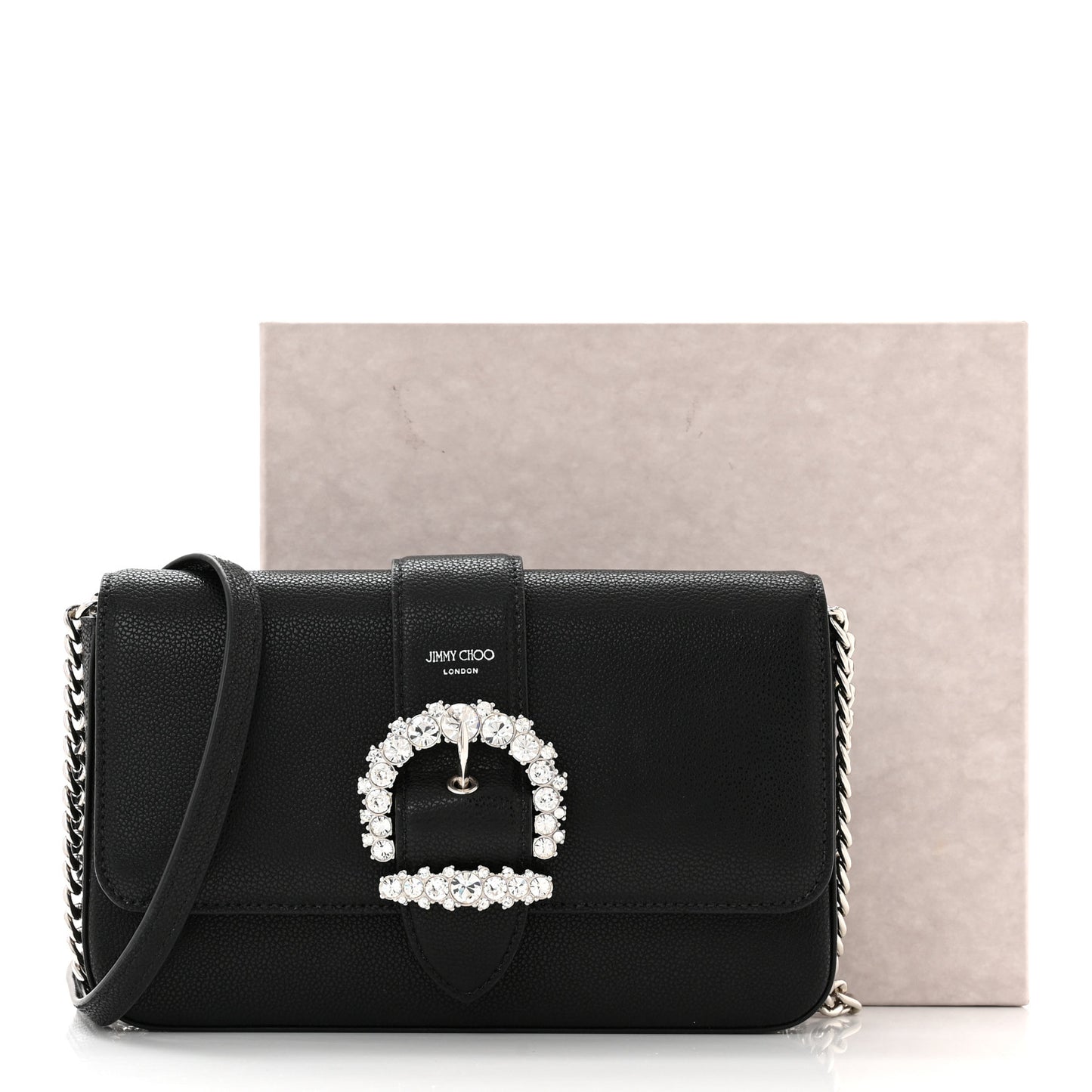 Calfskin Crystal Cheri Wallet on Chain Bag Black