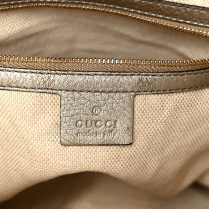 Gucci Metallic Pebbled Calfskin Small Soho Top Handle Bag Golden Beige 6 of 11