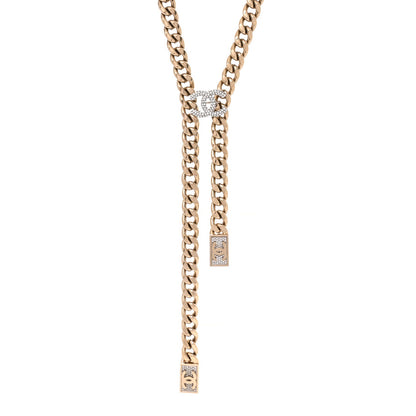 Chanel Chain Link Crystal CC Dog Tag Charm Necklace Gold 1 of 5