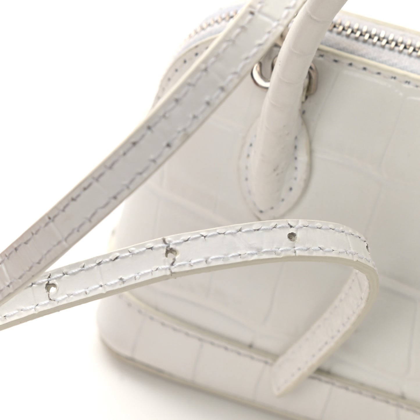 Calfskin Logo Crocodile Embossed Mini Ville Top Handle Bag White Black