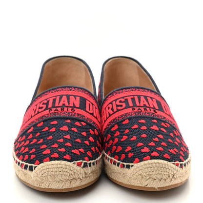 Christian Dior Cotton Embroidered Hearts Granville Espadrille 38 Blue Red 2 of 9