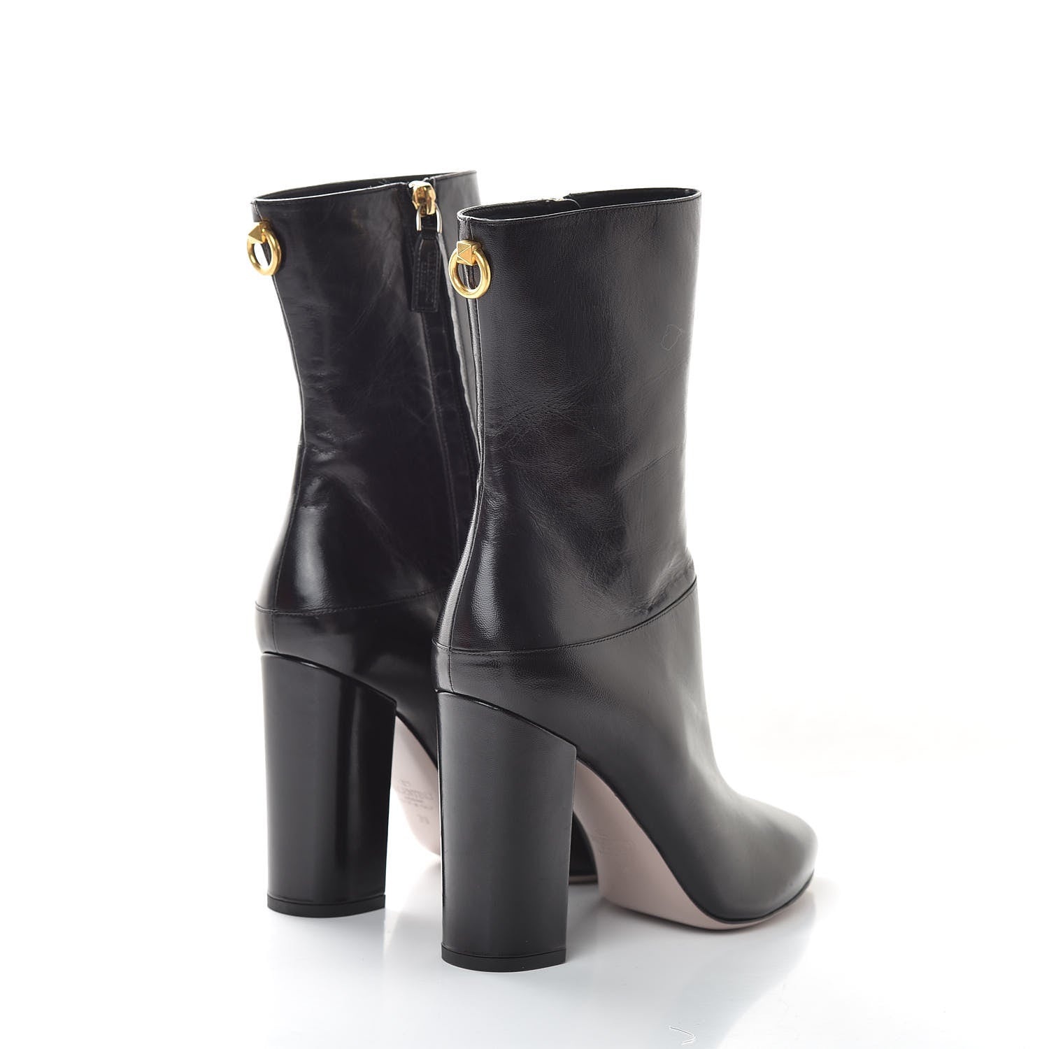Valentino Garavani Glossy Calfskin Ringstud 100 Ankle Boots 39 Black 4 of 10