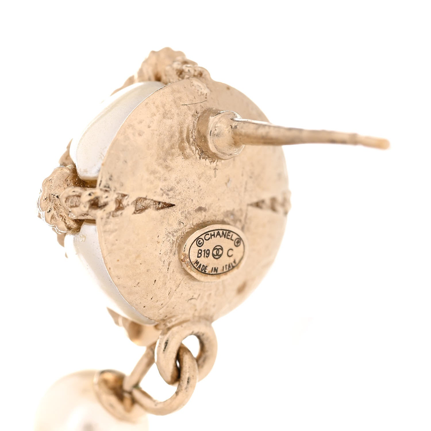 Chanel Pearl CC Drop Earrings Gold White 4 of 5