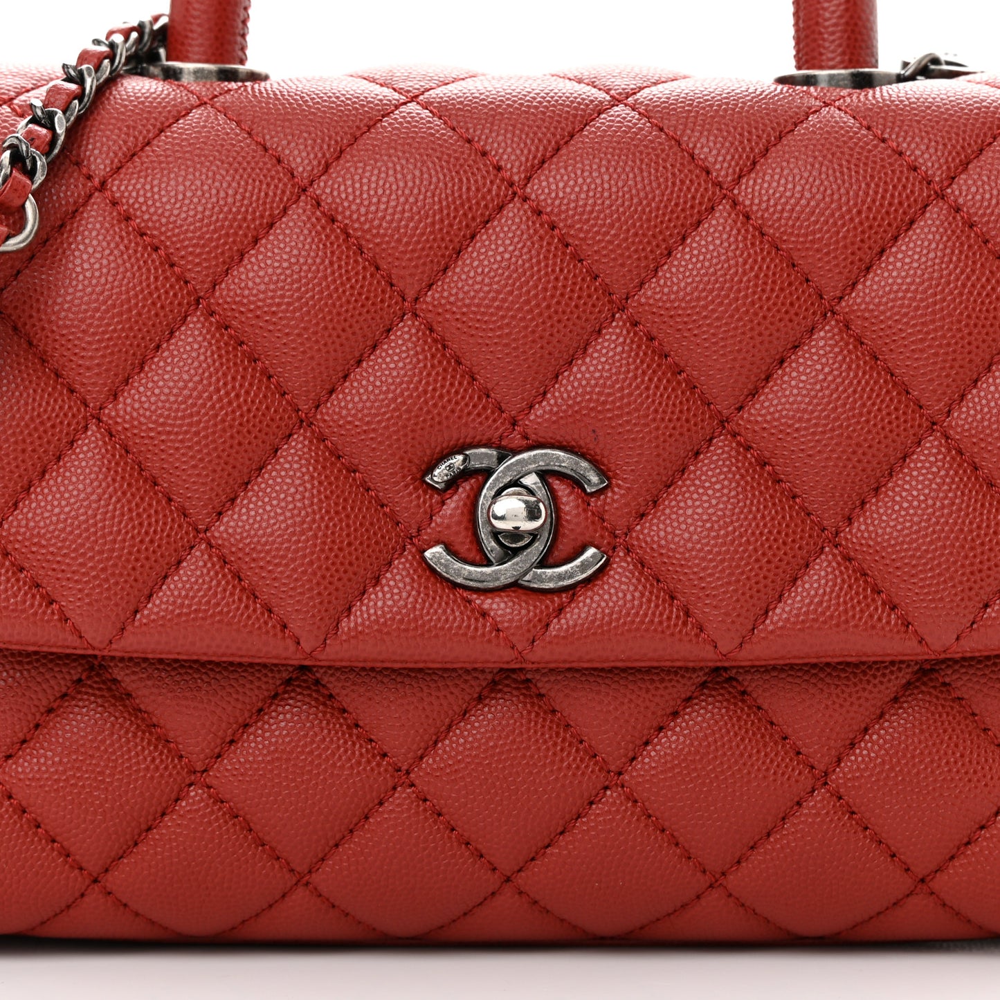 Caviar Quilted Mini Coco Handle Flap Red