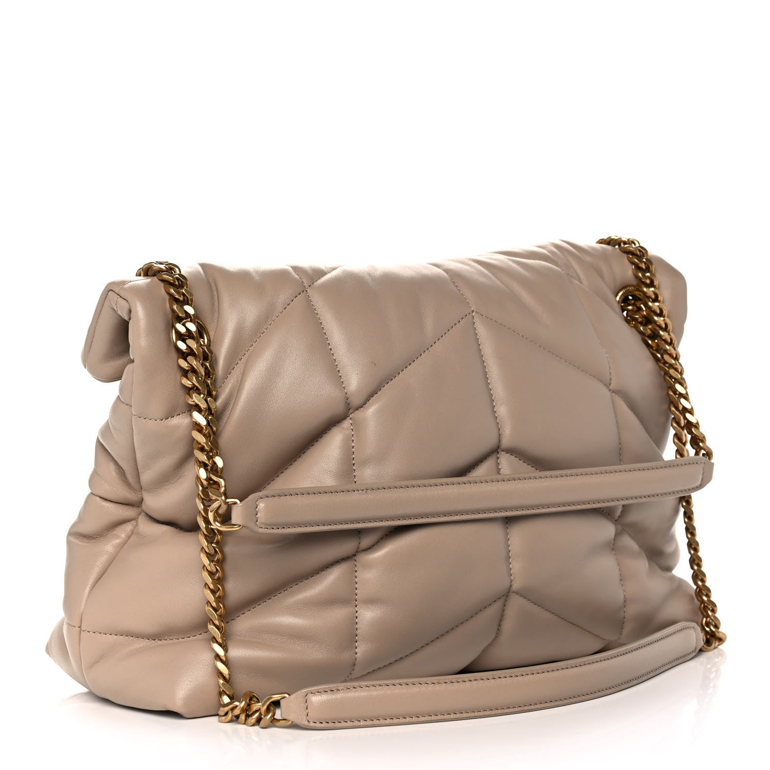 Saint Laurent Lambskin Quilted Medium Loulou Puffer Monogram Chain Satchel Dark Beige 2 of 13