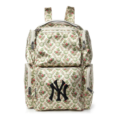 Gucci X MLB Satin Floral Print NY Yankees Patch Backpack Ivory Green 1 of 9