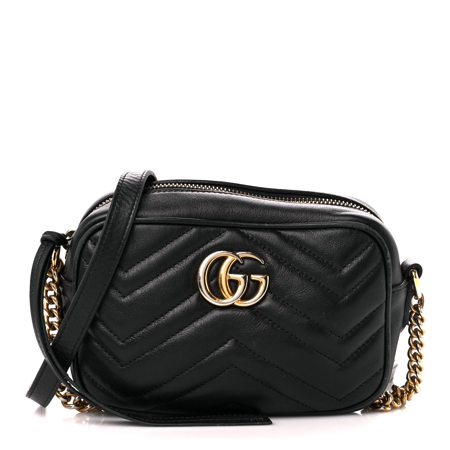 Gucci Calfskin Matelasse Mini GG Marmont Chain Shoulder Bag Black 1 of 12