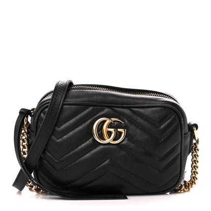 Gucci Calfskin Matelasse Mini GG Marmont Chain Shoulder Bag Black 1 of 12
