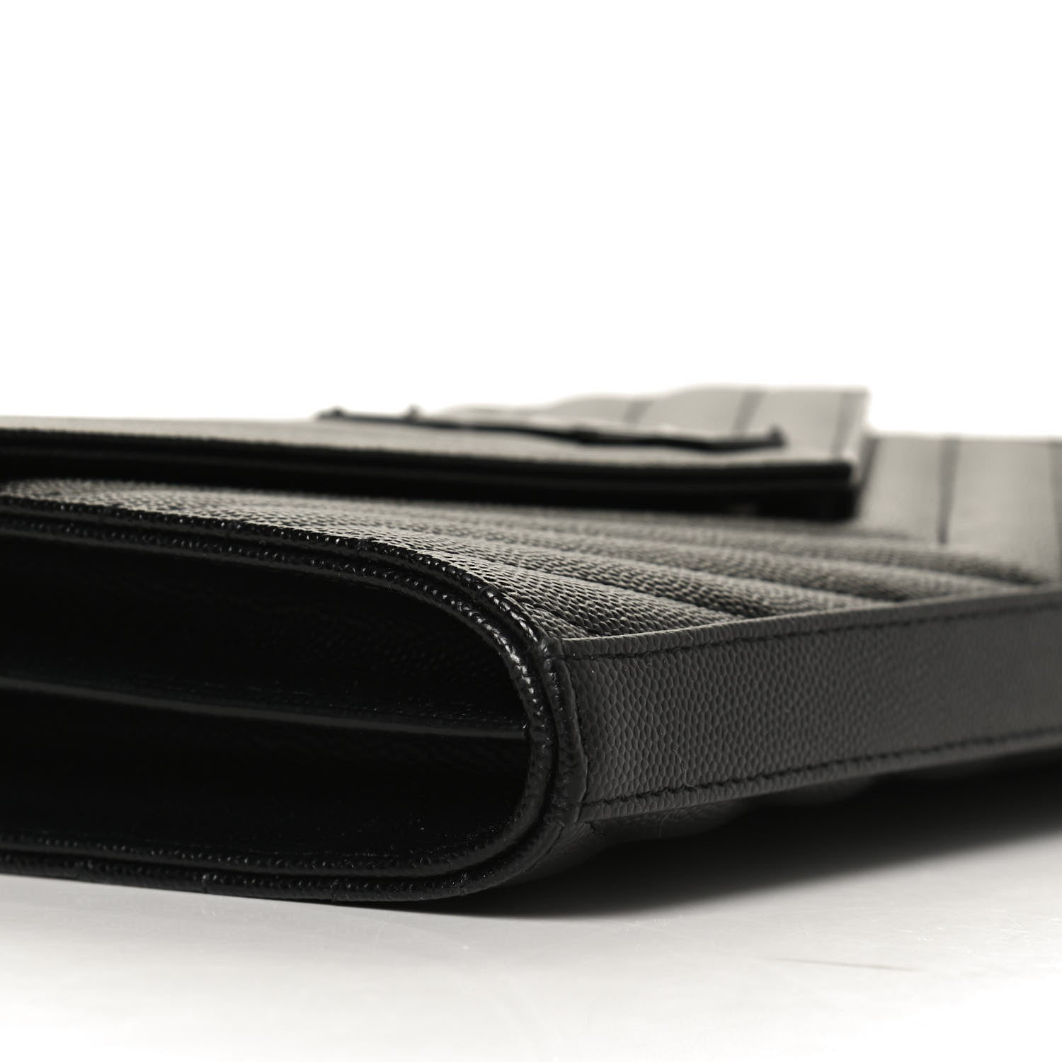 Saint Laurent Grain De Poudre Matelasse Chevron Monogram Chain Wallet Black 9 of 11