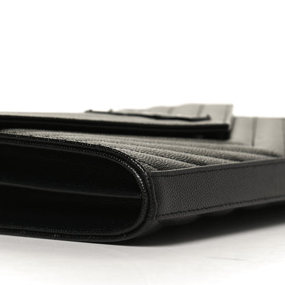 Saint Laurent Grain De Poudre Matelasse Chevron Monogram Chain Wallet Black 9 of 11